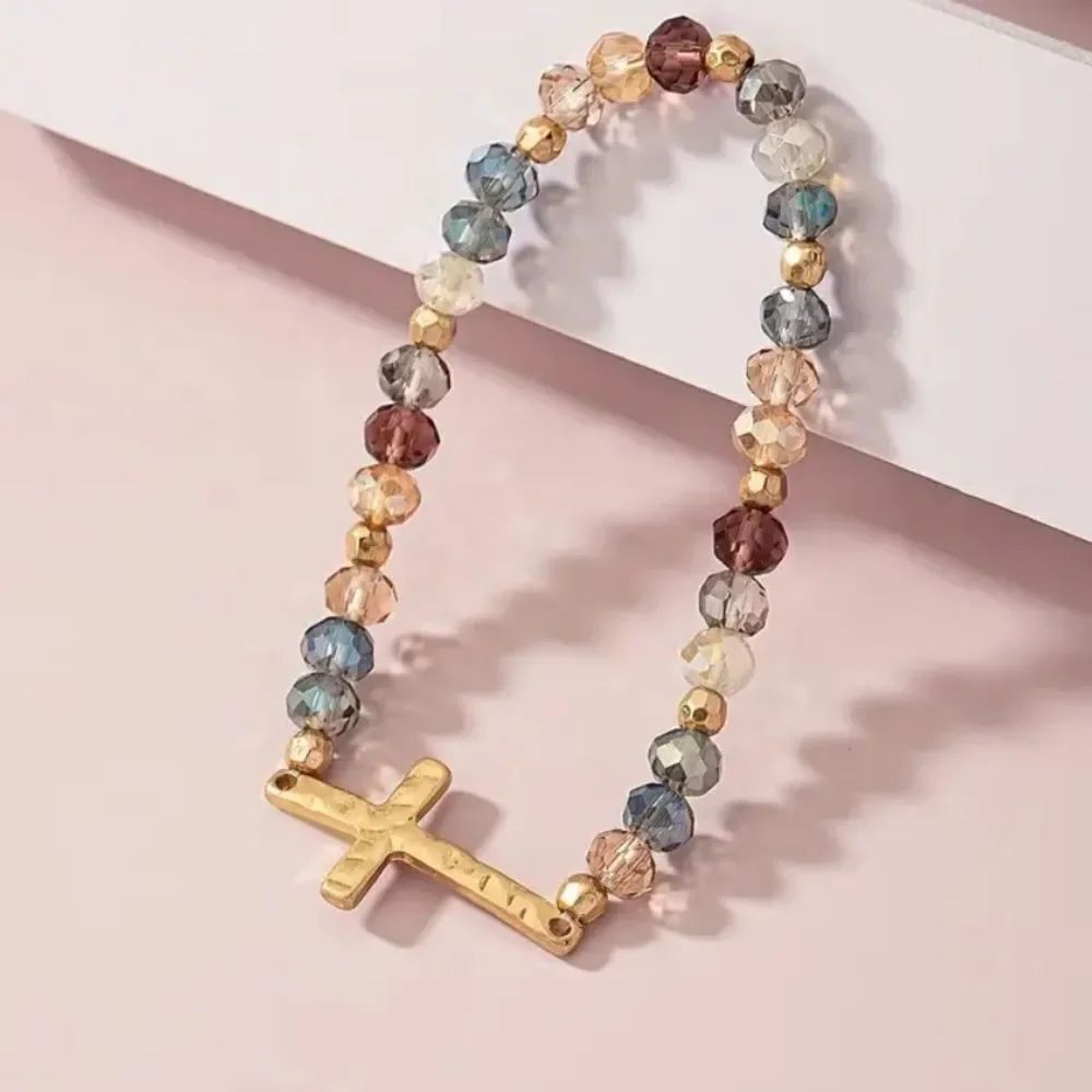 ✨🆕✨ BoHo Glass Beads Stretch Bracelet With Cross ✨ available in a few colors ✨